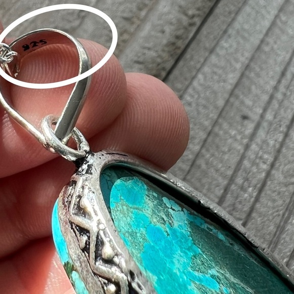 TURQUOISE Pendant Necklace Sterling Silver 925 Oval New - Picture 6 of 8